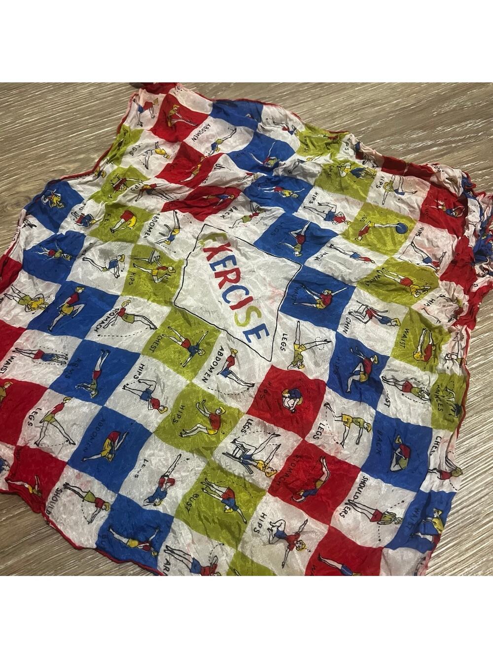 VTG 1950s Pin Up Style Exercise Novelty Collectors Bandana Scarf